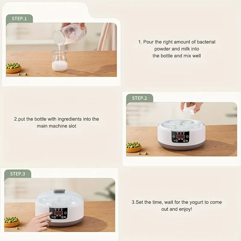 Multifunctional Yogurt Machine Intelligent Constant Temperature Fermentation Food Grade Stainless Steel Space Saving Kitchen(1.2L mechanical version +304 steel liner)