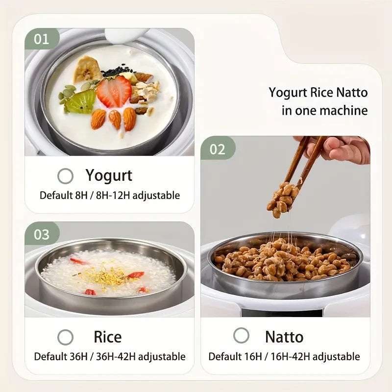 Multifunctional Yogurt Machine Intelligent Constant Temperature Fermentation Food Grade Stainless Steel Space Saving Kitchen(1.2L mechanical version +304 steel liner)