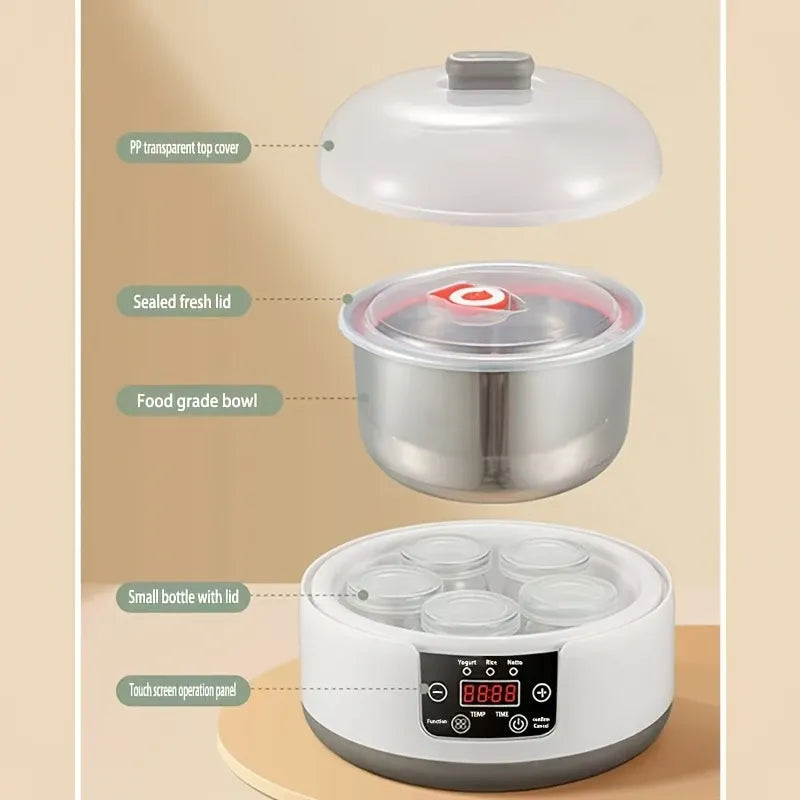 Multifunctional Yogurt Machine Intelligent Constant Temperature Fermentation Food Grade Stainless Steel Space Saving Kitchen(1.2L mechanical version +304 steel liner)
