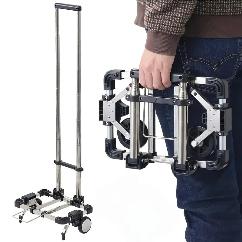 A4-Size Foldable Shopping Trolley, Stainless Steel, 25kg Load Capacity