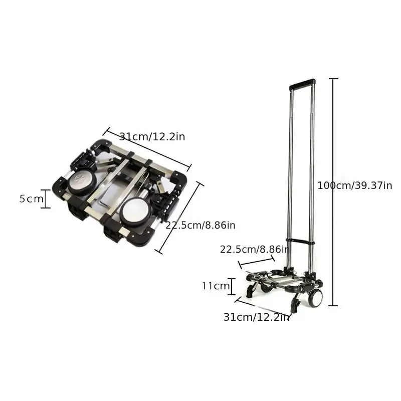 A4-Size Foldable Shopping Trolley, Stainless Steel, 25kg Load Capacity