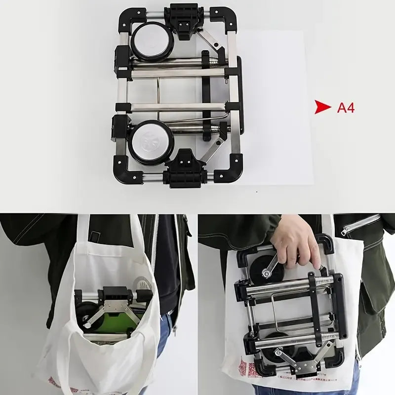 A4-Size Foldable Shopping Trolley, Stainless Steel, 25kg Load Capacity