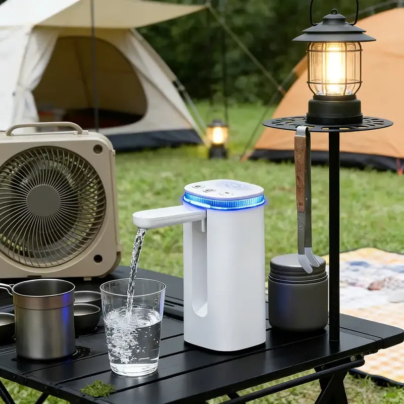 Portable 3.0 Foldable Water Dispenser | Auto-Retracting Spout & Child Lock | Type-C Fast Charge for Camping, Office & Kitchen | Fits 5 Gallon Bottles/white