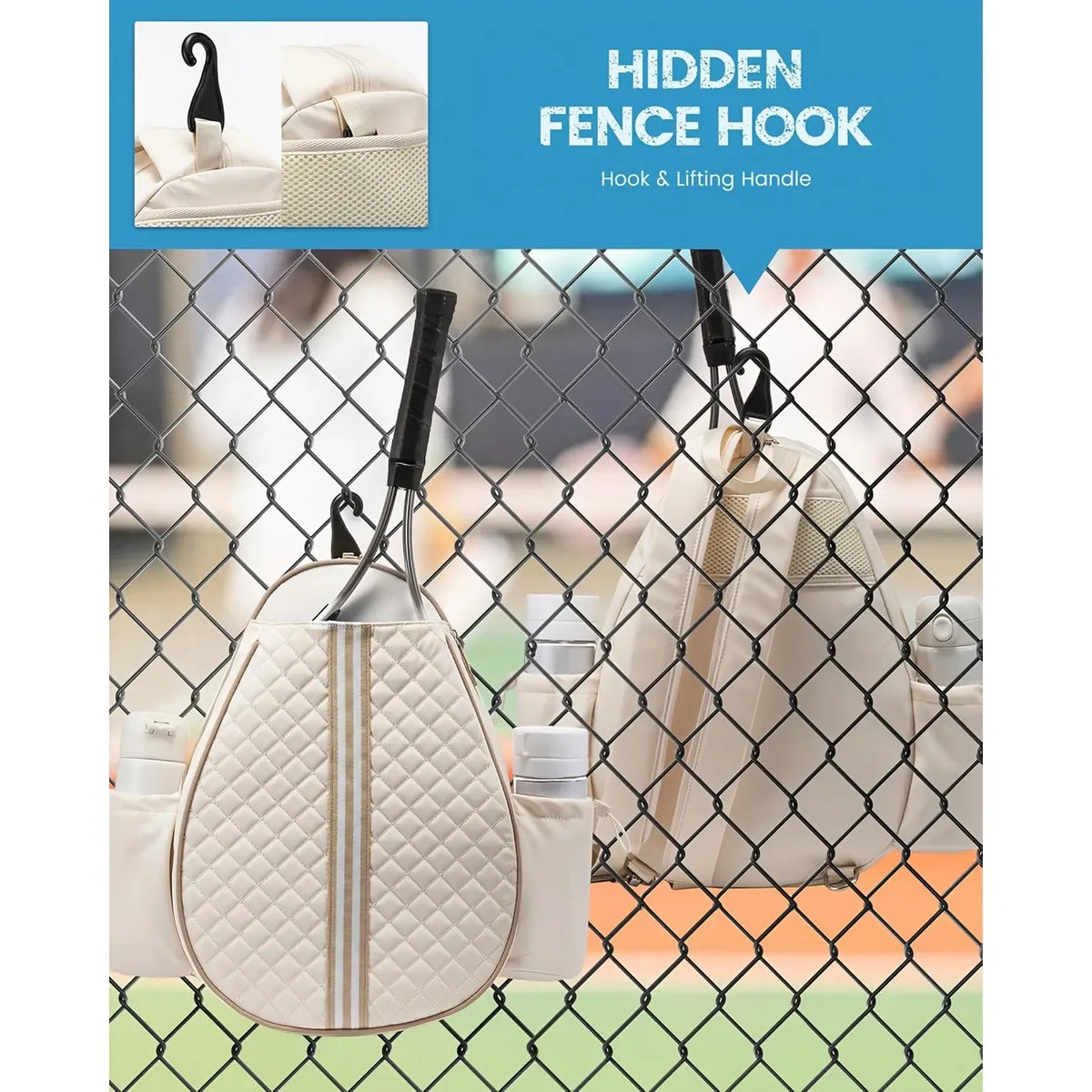 Tennis/Badminton/Squash Multi-Functional Backpack, 3-Way Carrying & Hidden Hook, Perfect for Court & Commute(BLACK)