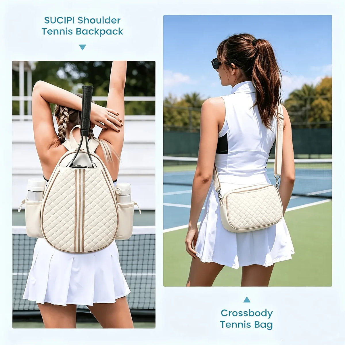 Tennis/Badminton/Squash Multi-Functional Backpack, 3-Way Carrying & Hidden Hook, Perfect for Court & Commute（white）