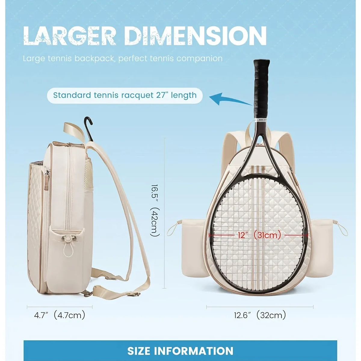 Tennis/Badminton/Squash Multi-Functional Backpack, 3-Way Carrying & Hidden Hook, Perfect for Court & Commute（white）