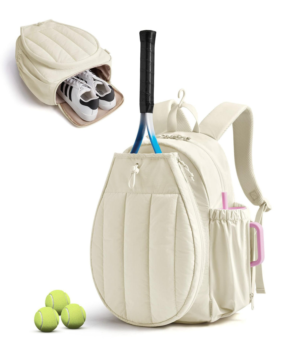 Versatile Tennis Backpack: 20L Large Capacity, Separate Shoe Compartment, All-in-One for Commuting & Training 🎾(beige)