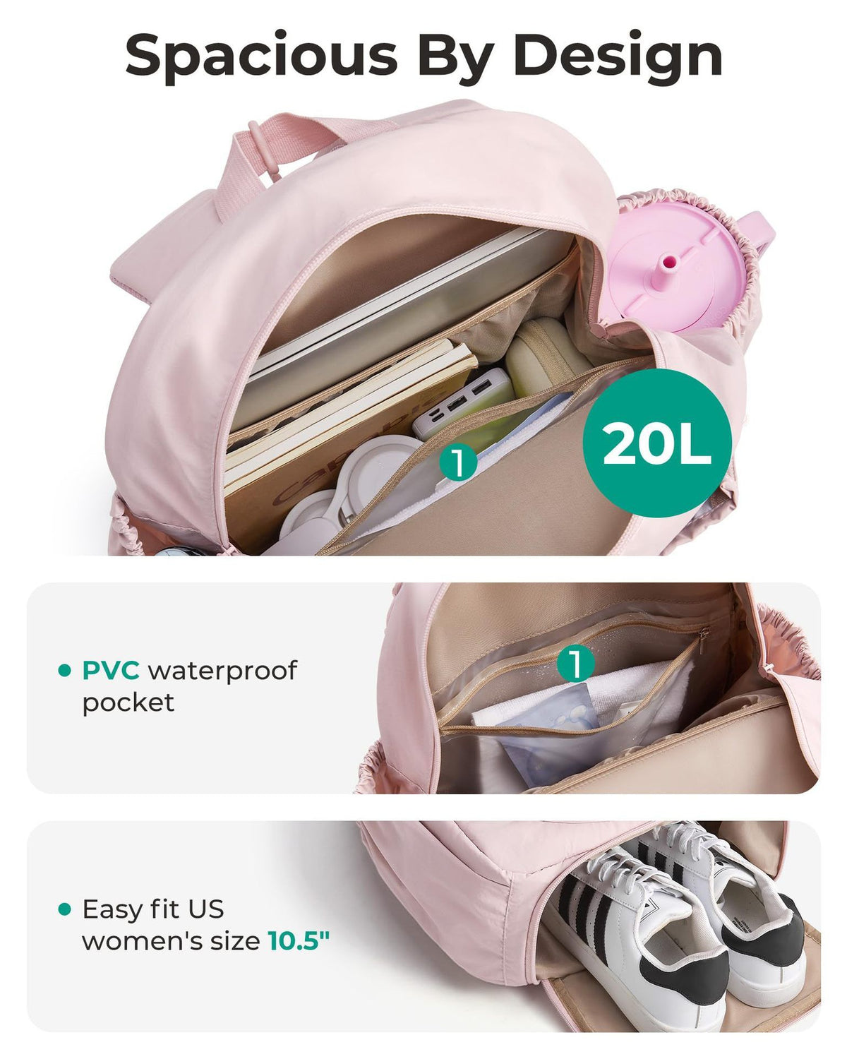 Versatile Tennis Backpack: 20L Large Capacity, Separate Shoe Compartment, All-in-One for Commuting & Training 🎾(beige)
