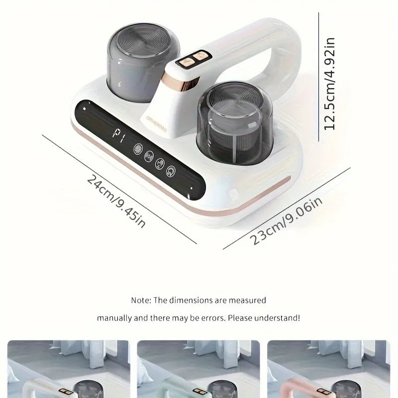 Cordless Mite Vacuum, 10000Pa Strong Suction + UV 99.9% Sterilization, Humidity Monitor, Dual-Cup Dust-Air Separation, 20Min Runtime, Quiet Handheld!(white)