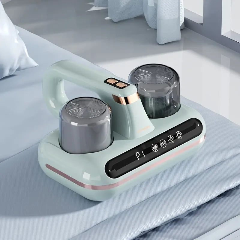 Cordless Mite Vacuum, 10000Pa Strong Suction + UV 99.9% Sterilization, Humidity Monitor, Dual-Cup Dust-Air Separation, 20Min Runtime, Quiet Handheld!(white)
