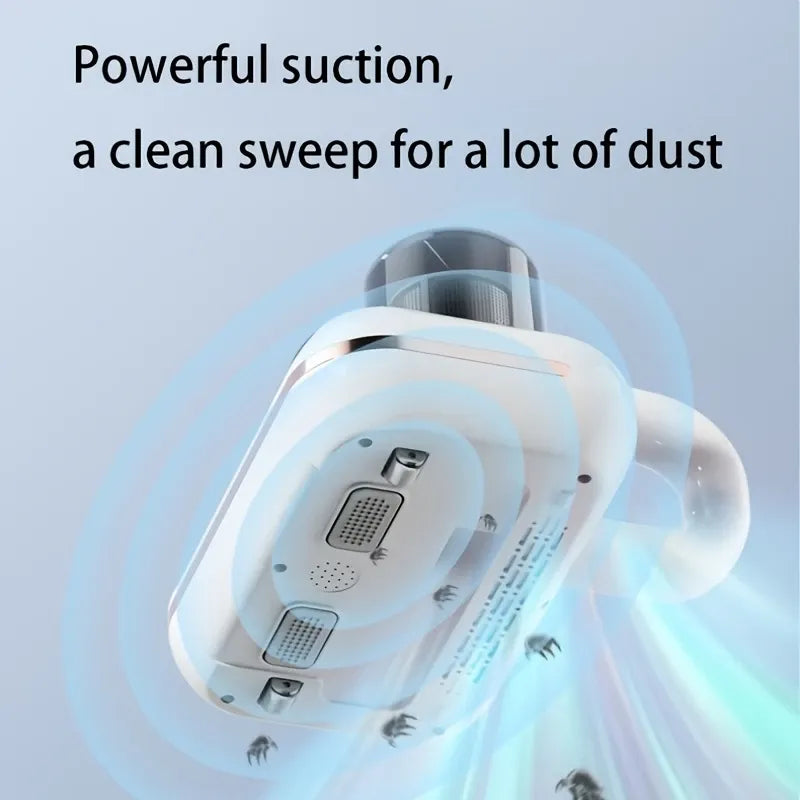 Cordless Mite Vacuum, 10000Pa Strong Suction + UV 99.9% Sterilization, Humidity Monitor, Dual-Cup Dust-Air Separation, 20Min Runtime, Quiet Handheld!（pink）
