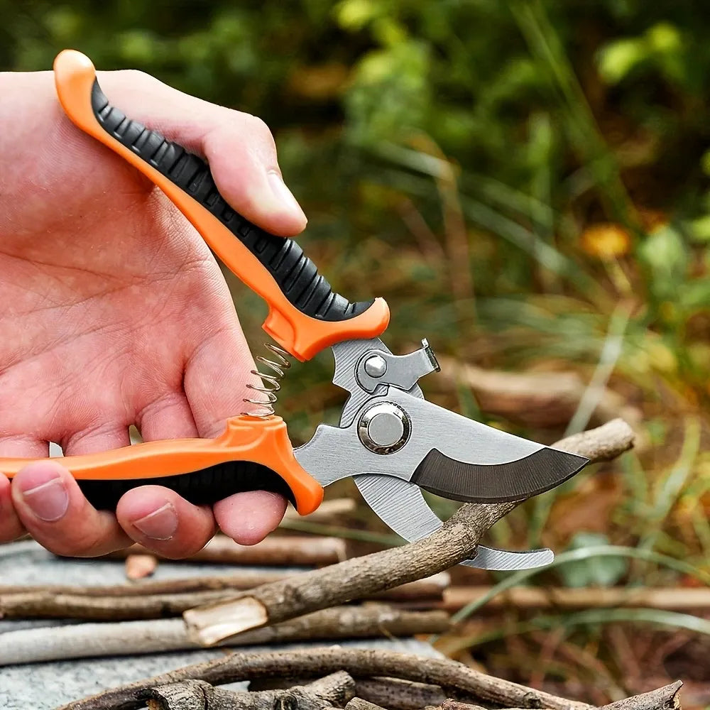 3-Piece Stainless Steel Garden Pruning Shears Set - Effortless Spring, Safety Lock, for Trimming, Harvesting & Plant Care（orange）