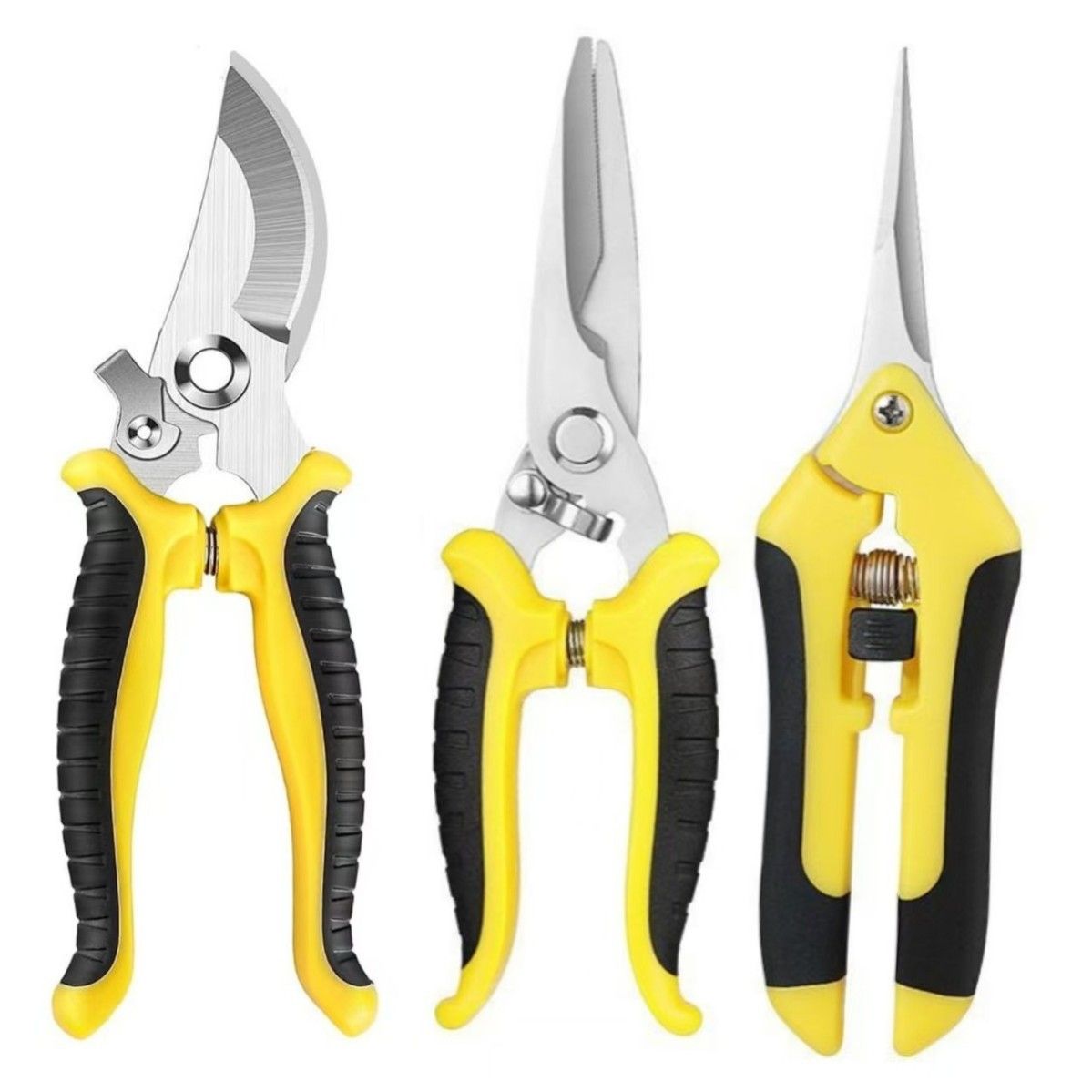 3-Piece Stainless Steel Garden Pruning Shears Set - Effortless Spring, Safety Lock, for Trimming, Harvesting & Plant Care（orange）