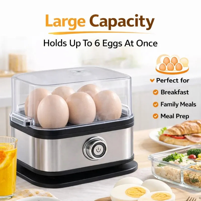 Multifunctional Stainless Steel Egg Cooker, 6-Egg Capacity, with Timer
