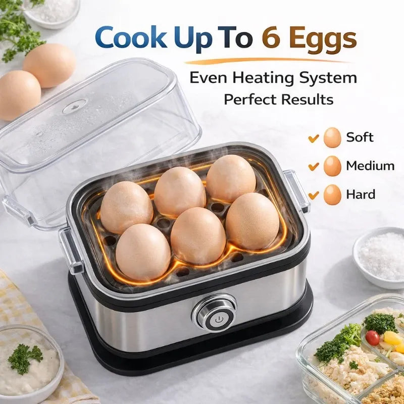 Multifunctional Stainless Steel Egg Cooker, 6-Egg Capacity, with Timer