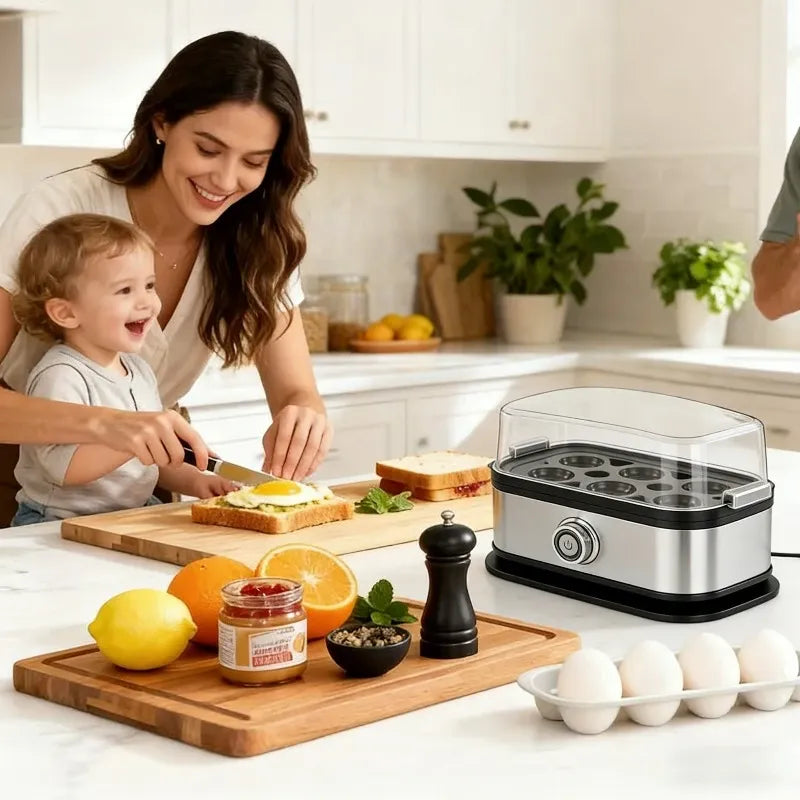Multifunctional Stainless Steel Egg Cooker, 6-Egg Capacity, with Timer