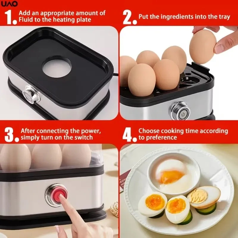 Multifunctional Stainless Steel Egg Cooker, 6-Egg Capacity, with Timer