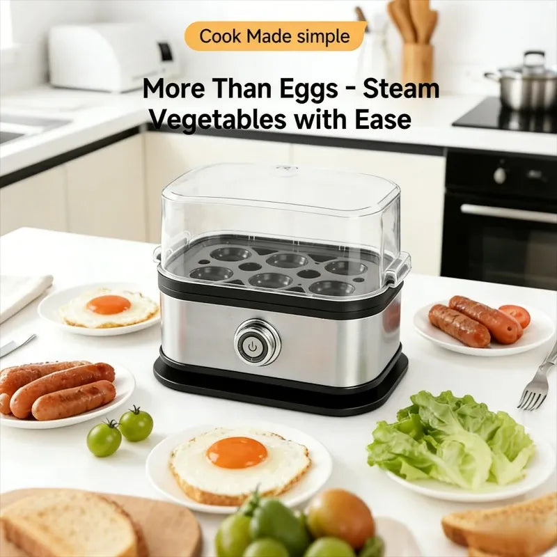 Stainless Steel Electric Egg Cooker, Clear Lid, 6-Egg Capacity, Timer Control