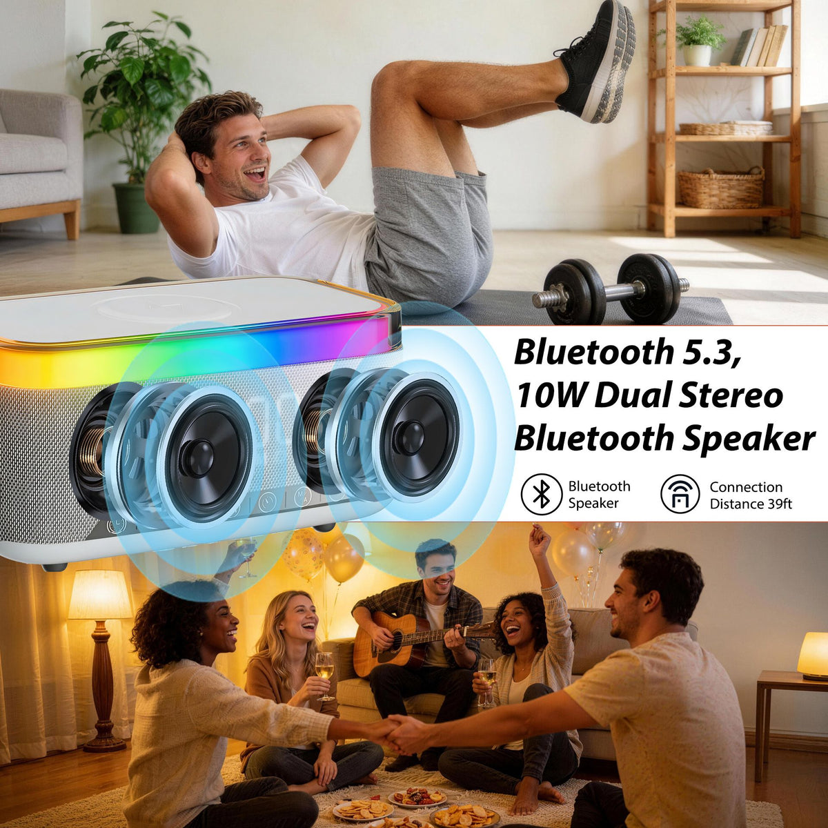 Alarm Clock 15W Wireless Charger Bluetooth Speaker FM Radio White Noise RGB Grey