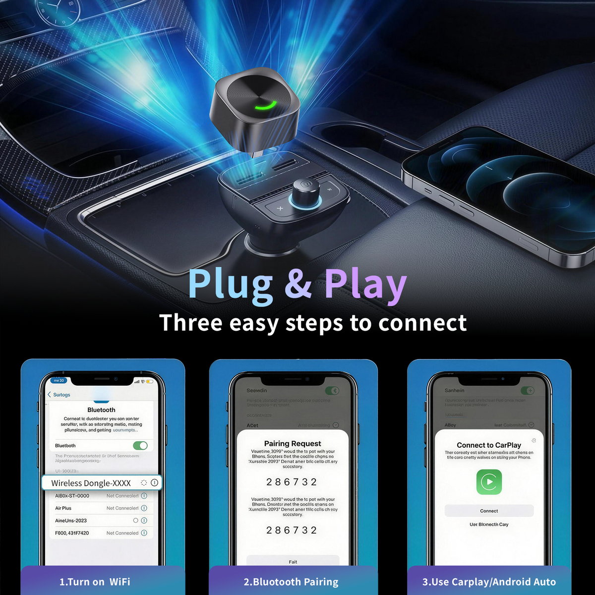 2 in 1 Wireless CarPlay and Android Auto Adapter Plug and Play Carplay Adapter