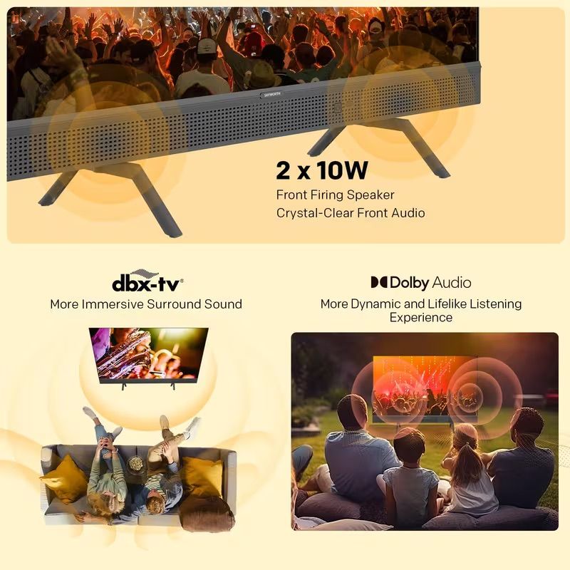 SKYWORTH Portable 32-inch TV, Powerbank Supported, Type C & USB Ports, Smart Google TV, easy carry handle, portable, Campers, 3kg light weight, DBX-TV sound system, Dolby Audio, HDR 10,Remote Voice Control, Find-my Remote, Ideal For RVs, Campers, Motorhom