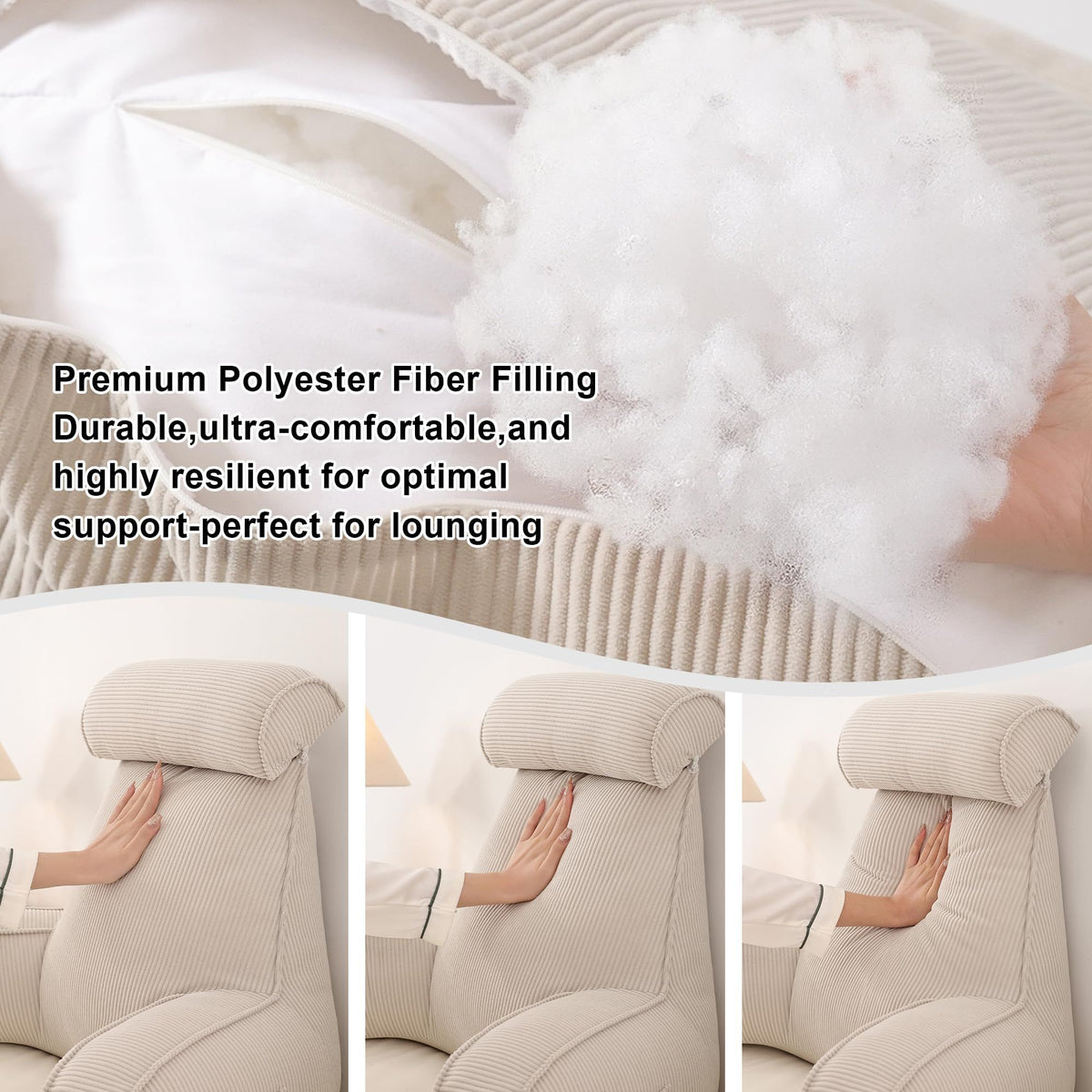 Cozy Reading Pillow with Arms for Bed, Perfect for Relaxing, Reading, Gaming, and More, 80*40*60cm (Beige Gray)
