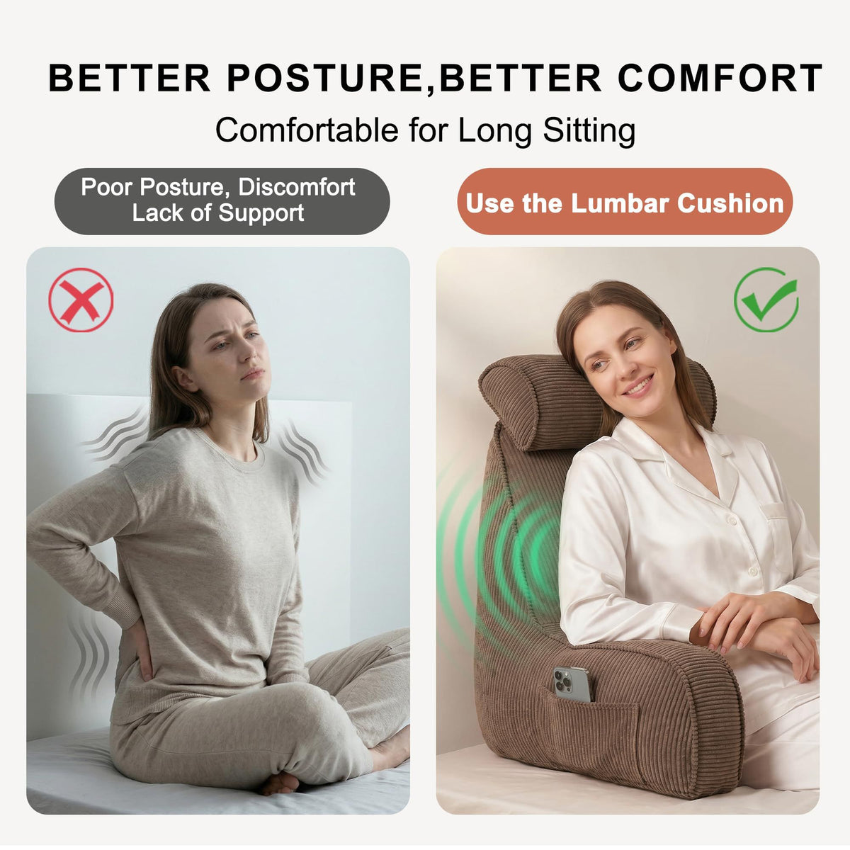 Bed Backrest Reading Pillow with Arms for Long Sitting, Gaming, and Relaxation, 80*40*60cm (Brown)