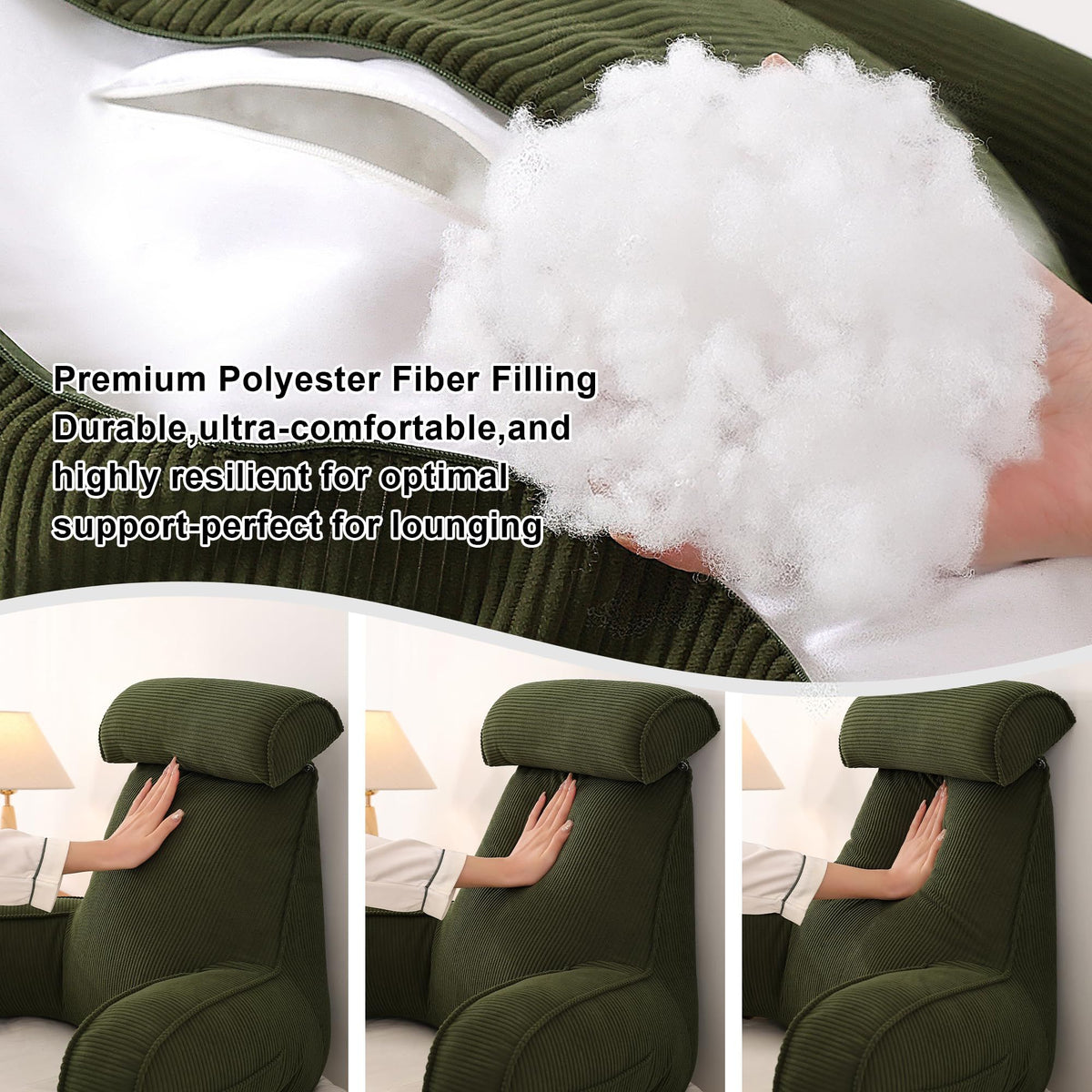 Bedrest Pillow with Arms for Reading, Gaming, Lounging on Bed or Couch, 80*40*60cm (olive green)