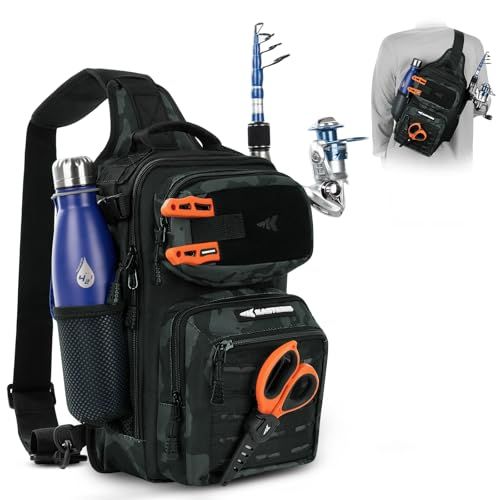 Sling Fishing Bag For Adventure Anglers - Ideal For Hiking, Kayaking, Fishing Trips (Dark Camouflage Black)