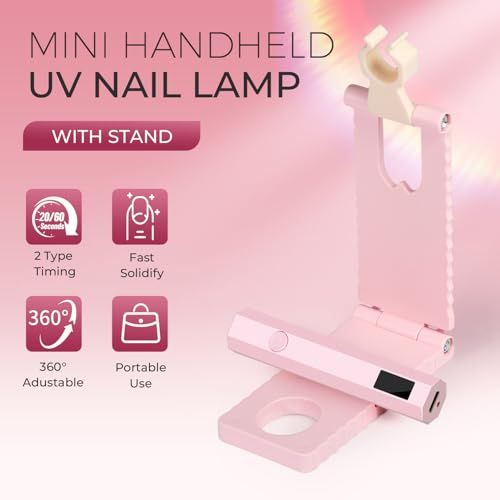 Portable UV Nail Lamp for At-Home Gel Polish Curing, Manicure & Pedicure On-the-Go (Pink)