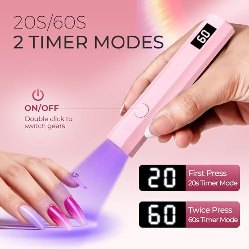 Portable UV Nail Lamp for At-Home Gel Polish Curing, Manicure & Pedicure On-the-Go (Pink)