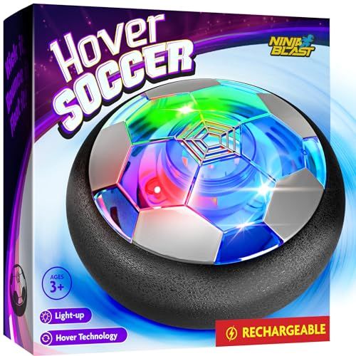 Indoor Hover Soccer Ball for Kids 5-12, Light-Up Fun for Birthday Gifts and Games (iridescent transparent)