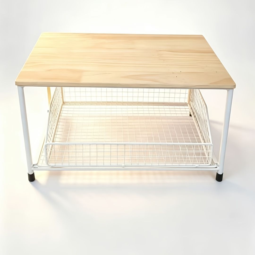 Kitchen Countertop Organizer Metal Drawer Storage Solid Hardwood Organizer - Black - Size 01