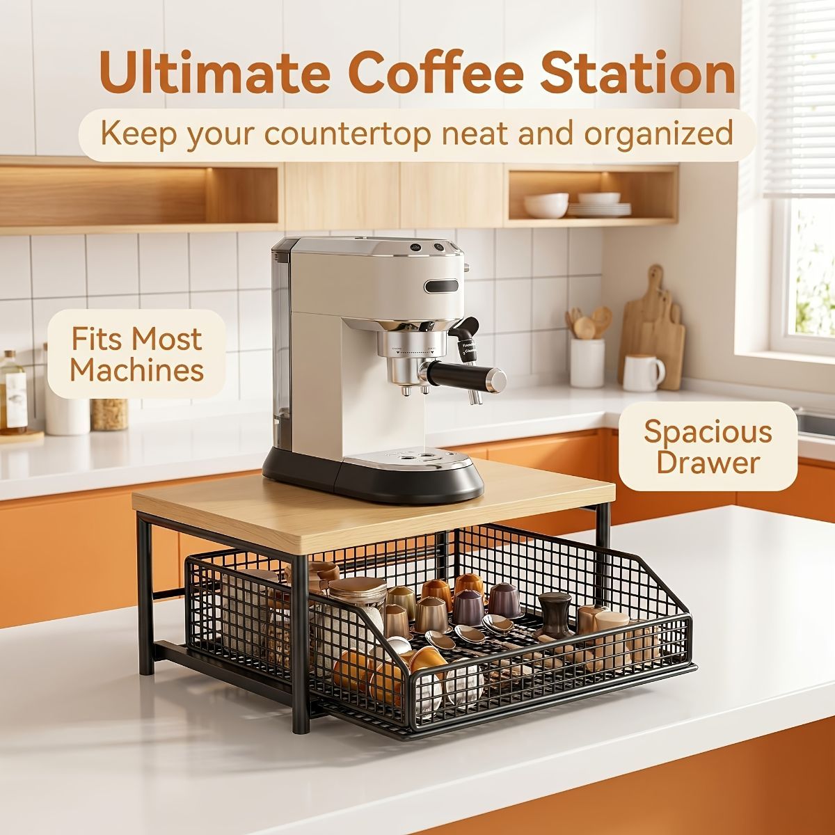 Kitchen Countertop Organizer Metal Drawer Storage Solid Hardwood Organizer - Black - Size 01