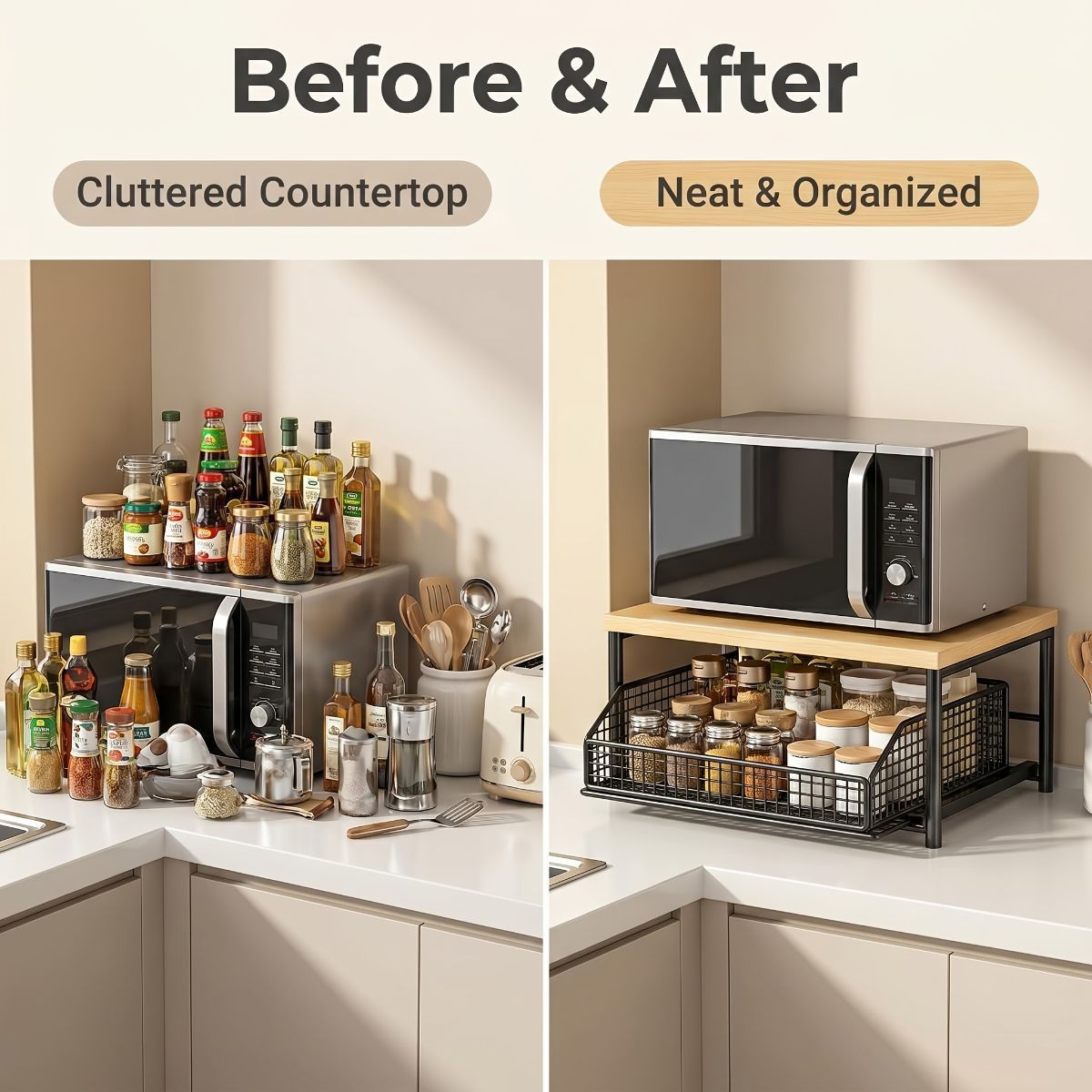 Kitchen Countertop Organizer Metal Drawer Storage Solid Hardwood Organizer - White - Size 01