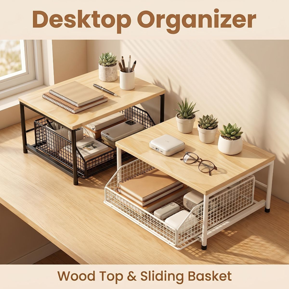 Kitchen Countertop Organizer Metal Drawer Storage Solid Hardwood Organizer - White - Size 01
