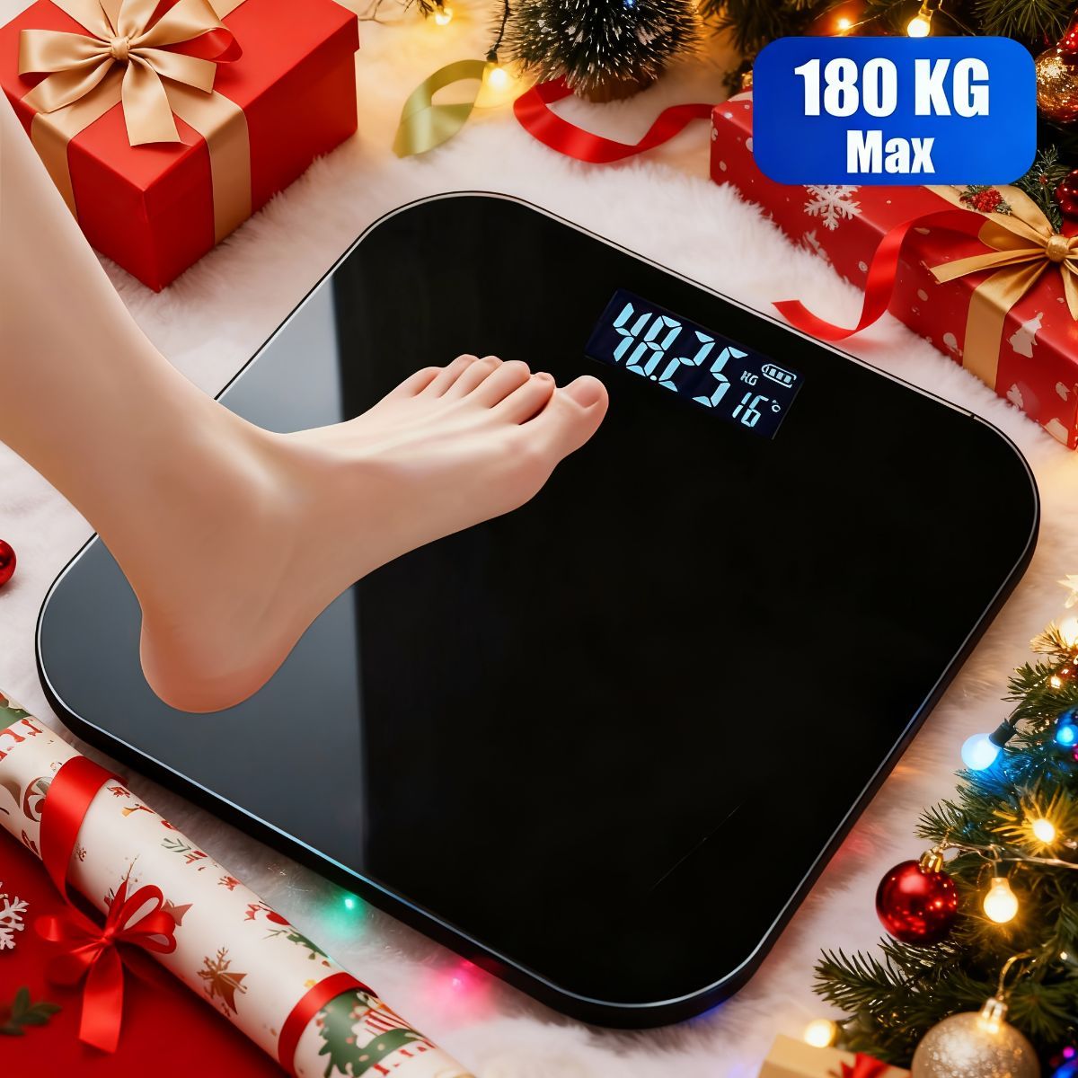 Digital Bathroom Scale Smart Scale Accurate Weight Scale High Capacity Scale - Black - Size 01