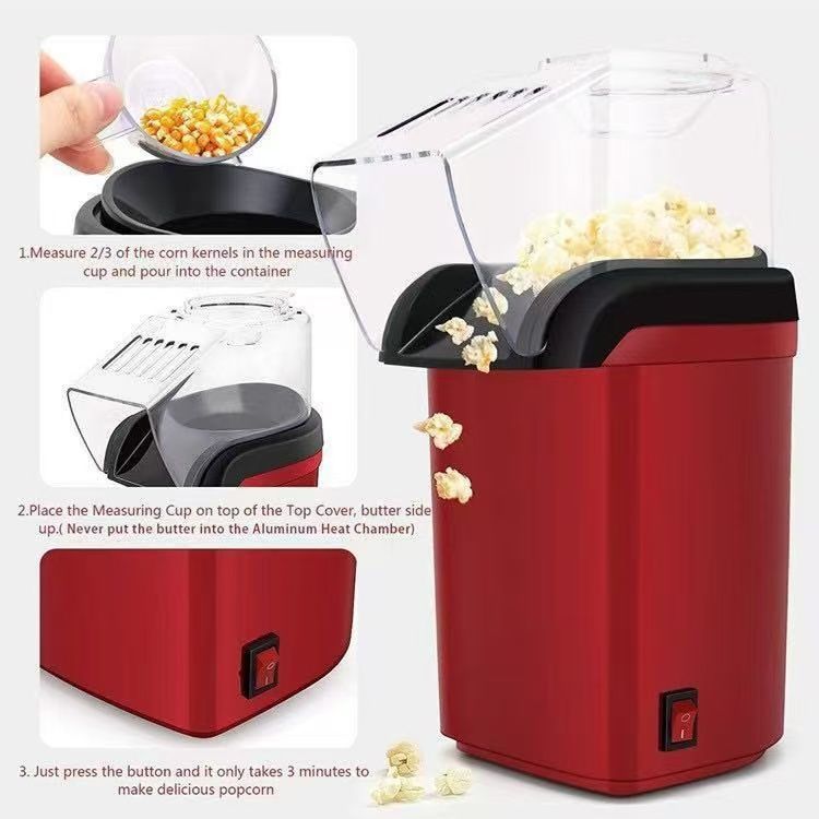 Electric Popcorn Maker Hot Air Popcorn Machine Home Popcorn Popper Healthy - Red - Size 01