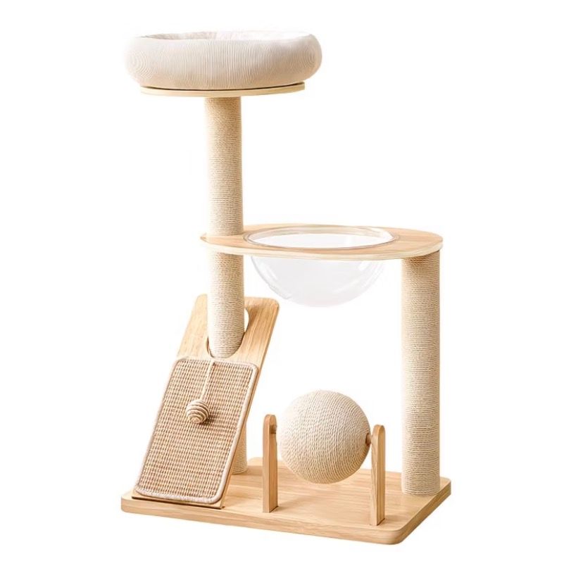 Rubber Wood & Acrylic Cat Tree (Tall)