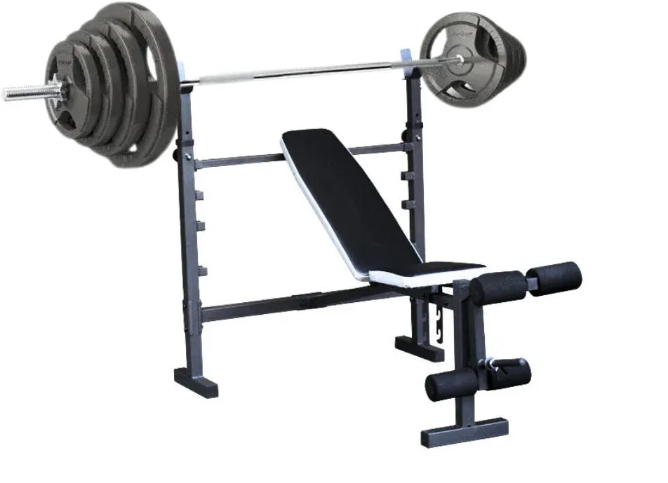 Hammertone Barbell Weight Set with 6ft Bar & Wide Adjustable FID Bench Press
