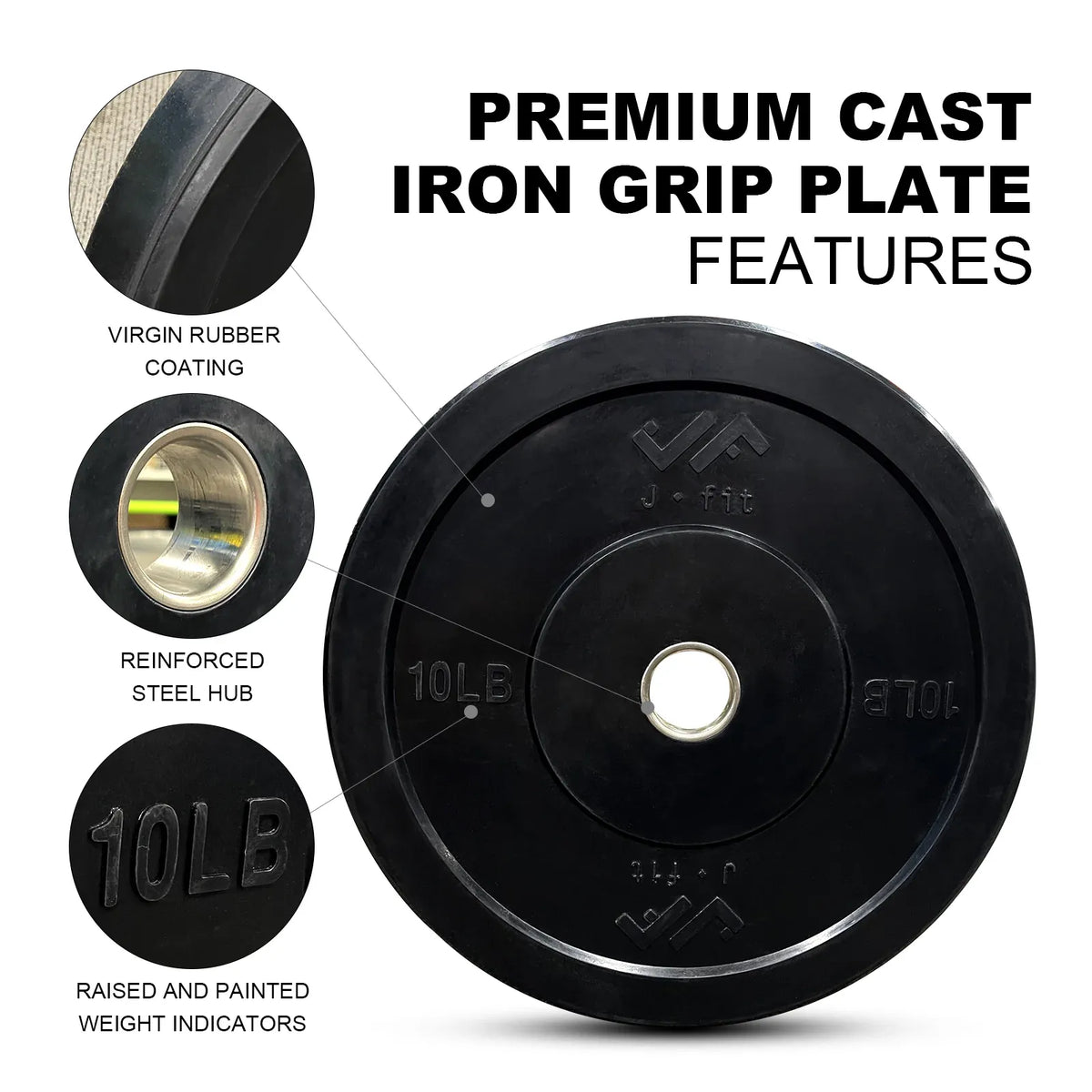 JFIT Black Olympic Bumper Plate 10LB 25LB 35LB 45LB — 45LB/20KG