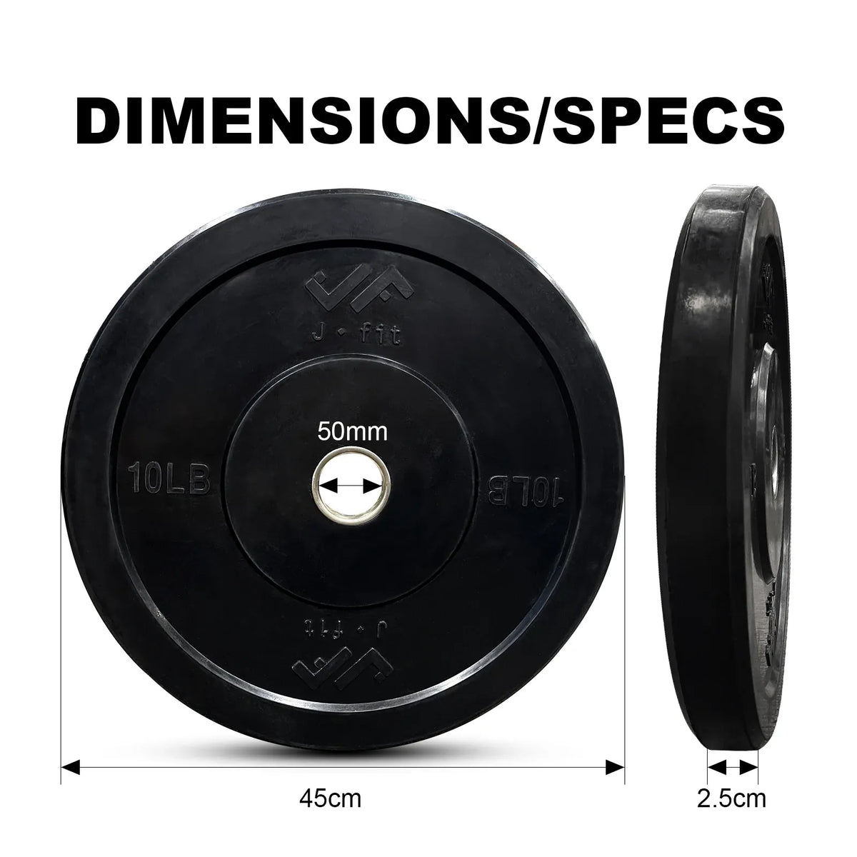 JFIT Black Olympic Bumper Plate 10LB 25LB 35LB 45LB — 45LB/20KG
