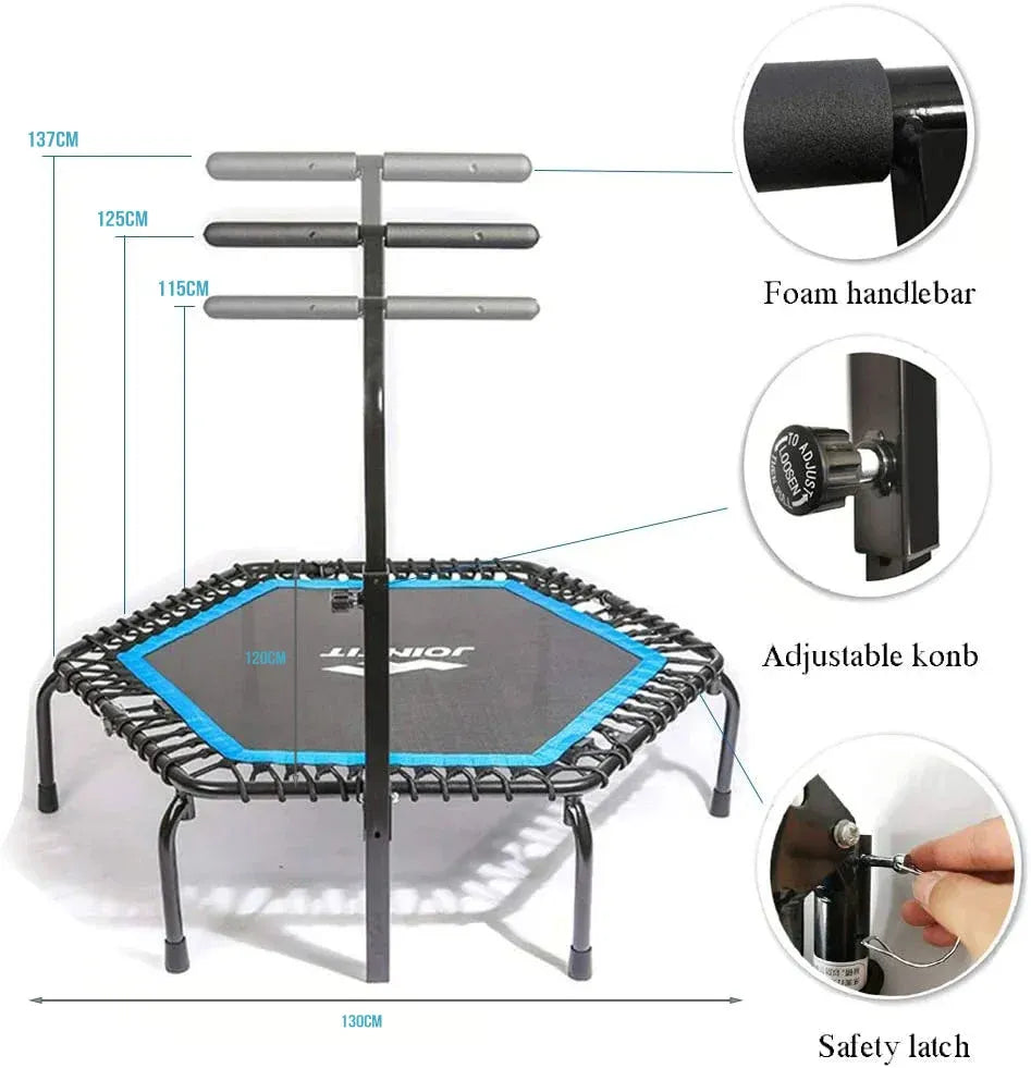 JOINFIT Foldable Mini Trampoline Rebounder with Adjustable Bar, Bungee Ropes