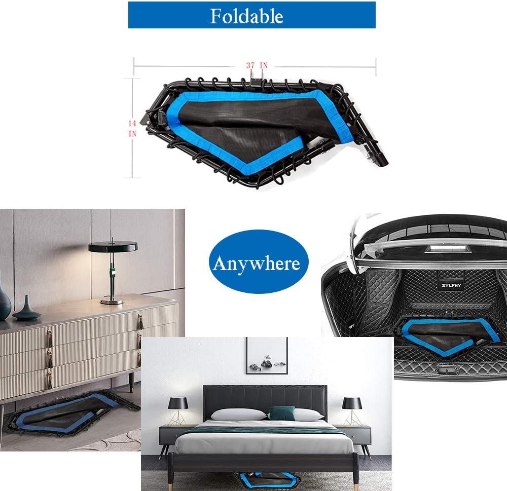 JOINFIT Foldable Mini Trampoline Rebounder with Adjustable Bar, Bungee Ropes