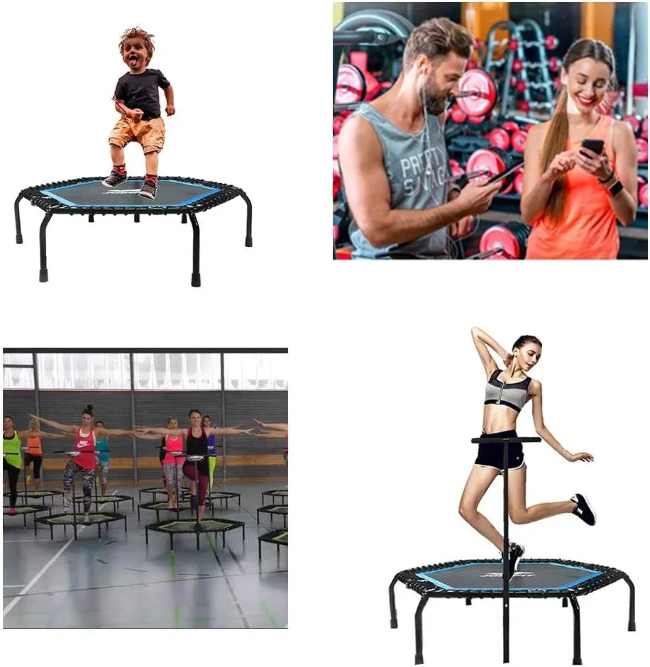 JOINFIT Foldable Mini Trampoline Rebounder with Adjustable Bar, Bungee Ropes