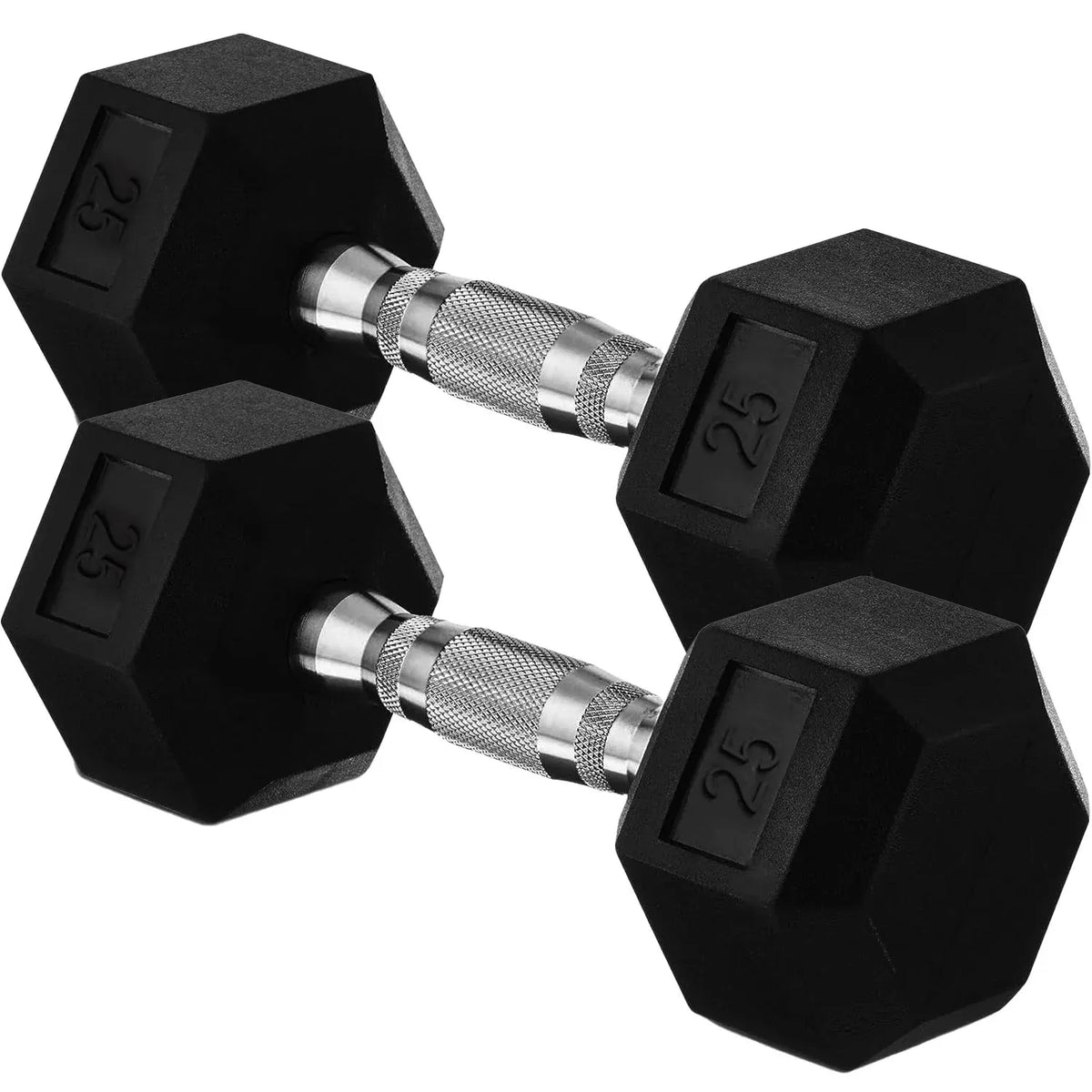 20lb (9kg) Rubber Coated Hex Dumbbell Pair, Cast Iron, Chrome Non-Slip Handle