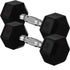 20lb (9kg) Rubber Coated Hex Dumbbell Pair, Cast Iron, Chrome Non-Slip Handle