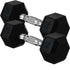20lb (9kg) Rubber Coated Hex Dumbbell Pair, Cast Iron, Chrome Non-Slip Handle