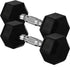 35lb (16kg) Rubber Coated Hex Dumbbell Pair, Cast Iron, Chrome Non-Slip Handle