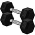 40lb (18kg) Rubber Coated Hex Dumbbell Pair, Cast Iron, Chrome Non-Slip Handle